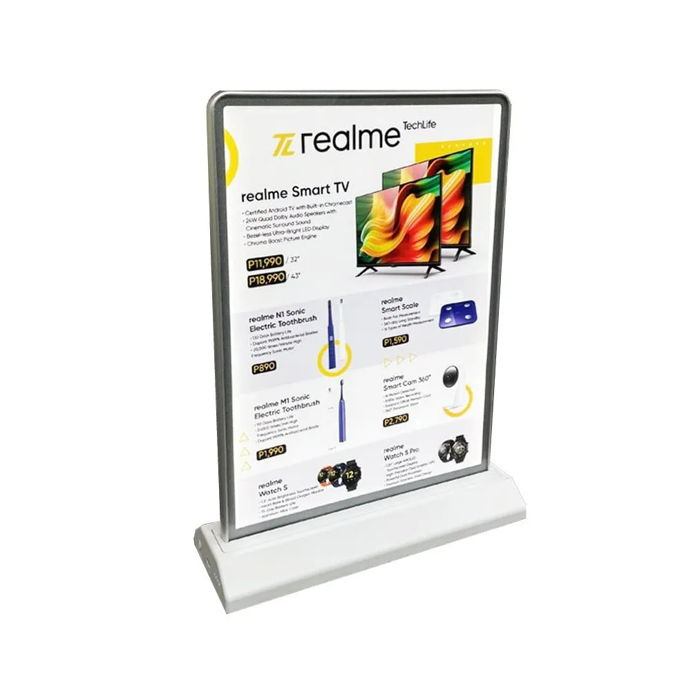 Caja de luz, Letrero de mesa LED recargable de 2 lados A4