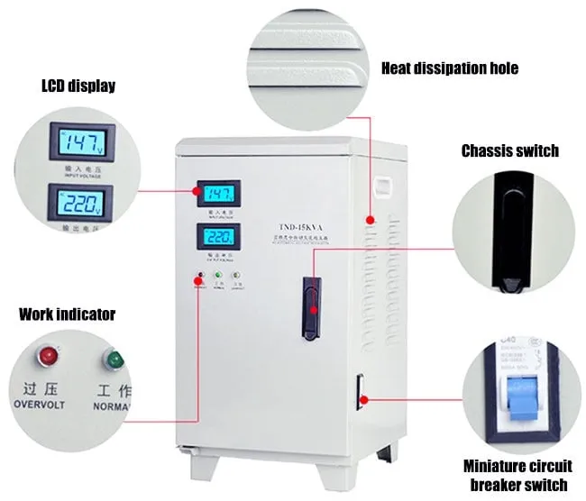Transformador / Regulador de voltaje totalmente automático de 10/15kW, 220V